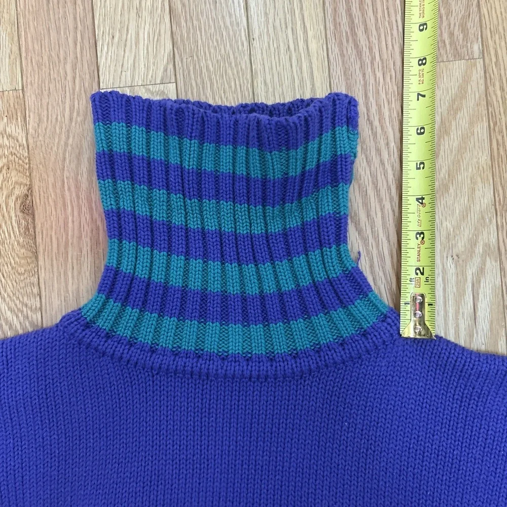 Vintage Eddie Bauer Sweater Men Large ColorBlock Crewneck Purple 80s Heavyweight - Picture 8 of 9